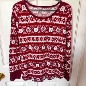 Old Navy Red and White Festive Long Sleeve Top Size XL